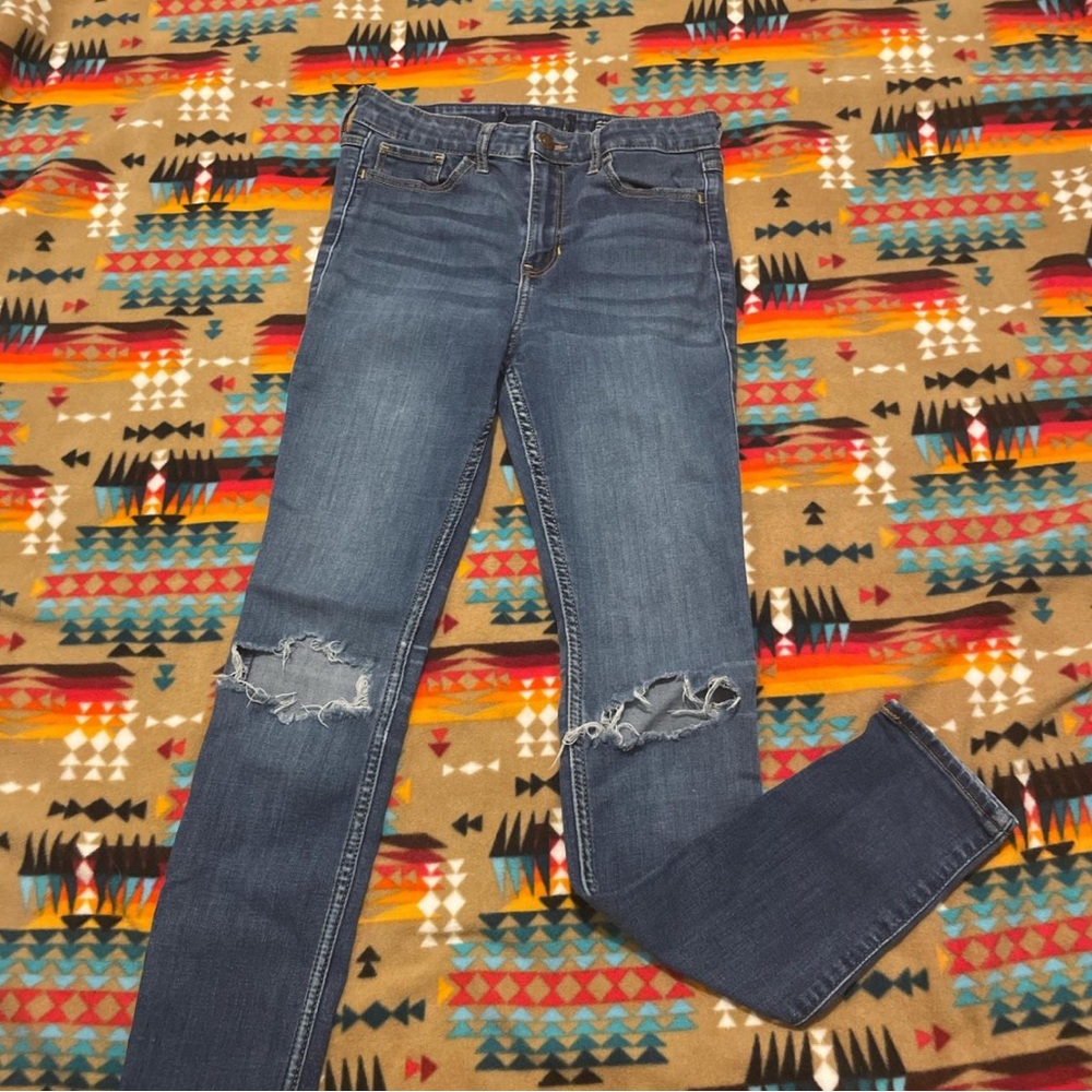 Hollister Blue Skinny Jeans with Distressed Details